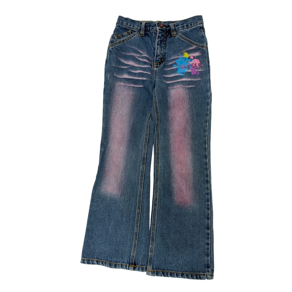 Vtg. Barbie Y2K Girls Distressed Blue Jeans 7/8 Pink Fade Barbiecore Kidcore